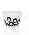 Circle 'round the table for a taste of retro fun! From Mikasa dinnerware, dishes like this white porcelain teacup feature ebony rings that bounce playfully around in a mod pattern for festive everyday meals and entertaining. (Clearance)