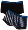 Papi Men's Two-Pack Stretch Stripe Brazilian Trunk, Black/Lago Blue, Large