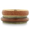 Earthy Set of Four Bangle Bracelets, 2 Brass, One Faux Skin, One Wood