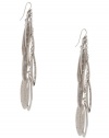 GUESS Silver-Tone Textured Feather Earrings, SILVER