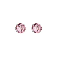 14K White Gold 3mm October Birthstone Round CZ Solitaire Basket Stud Earrings for Baby and Children with Screw-back (Pink Tourmaline, Light Pink)