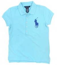 Ralph Lauren Girls Mesh Pony Logo Polo Shirt - M (8-10) - Light Blue