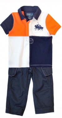 Ralph Lauren Infant Boy's Dual Match Color Block Rugby Set (12 Month, Deep Navy)