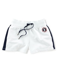 This preppy short from the Official Outfitter of the 2012 United States Olympic Team features a signature Ralph Lauren pony emblem and side-stream stripes.