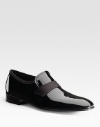 Handsome patent leather slip-on loafer completes your formal ensemble. Stacked heel Leather lining and sole Padded insole Made in Italy