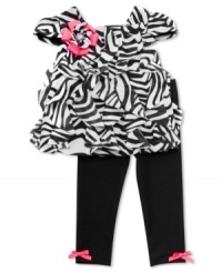 She'll be chic and trendy in this zebra mesh ruffle top and legging set by Rare Editions.