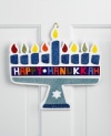 Keep the flame going with the Happy Hanukkah wall plaque. A sparkling blue menorah is a festive sight in any room, all throughout the holiday.