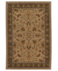 Vintage tones are arranged in a transitional floral motif upon this Cornwall area rug from Karastan's Bellingham collection, adding a perfect accent to classic and modern decors alike. Crafted of rich New Zealand wool.