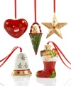 So many ways to celebrate. Beautiful porcelain ornaments featuring bears, stars, stockings and bells in classic Christmas colors trim the tree in timeless style. From Villeroy & Boch.