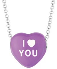 Sugary sweet style you can wear! Sweethearts' I LOVE YOU pendant features a purple enamel surface and polished, sterling silver setting and chain. Copyright © 2011 New England Confectionery Company. Approximate length: 16 inches + 2-inch extender. Approximate drop: 1/2 inch.