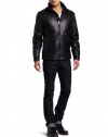 Michael Kors Men's Exeter Leather Zip Front Blouson, Black, Large