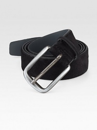 A brushed gunmetal buckle brings together this wardrobe essential of soft suede.SuedeAbout 1½ wideImported