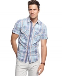 Flex your fashion muscle this summer with this plaid shirt from Vintage Red.