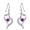 Rhodium Plated 925 Sterling Silver Amethyst Diamond Accent Heart Earrings-SE3257