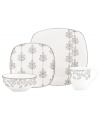 Clusters of gleaming leaves rain down on this white bone china collection of place settings in sleek coupe and square shapes. From Lenox Lifestyle dinnerware, these dishes are playfully modern and naturally chic, and have an enchanting look that's fresh and perfect for every occasion. (Clearance)