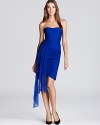 Silk chiffon draping lends a breezy look to this ML Monique Lhuillier dress, floating on in a vibrant cobalt hue.