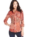 With a floral-patchwork print, this Lucky Brand Jeans blouse adds a color to your fave denim for a casual fall look!