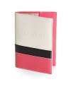 THE LOOKColorblock designPassport embossed at frontOne inside transparent ID slotTwo slip slotsTHE MEASUREMENT5½W X 4H X ¼DTHE MATERIALLeatherCotton twill liningCARE & ORIGINImported