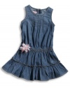 GUESS Kids Girls Little Girl Dress with Chiffon Flower, INDIGO (2T)