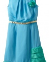 Blush by Us Angels Girls 7-16 Chiffon Pleated Skirt Dress, Aqua/Jade Combo, 16