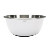 Mix dough, fold batters and whisk vinaigrettes with the GOOD GRIPS Stainless Steel Mixing Bowls from OXO. A non-skid bottom stabilizes bowls during mixing. The stainless steel interior retains temperature for chilling and marinating and a white plastic exterior shields hands from extreme temperatures. All sizes nest for easy mixing and cleaning.