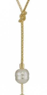 Majorica Vermeil 2/14mm Champagne and White Baroque Pearls on Love Knot Lariat Pendant Necklace