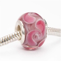 Murano Style Glass Lampwork Bead Fits Pandora Pink Paisley 14mm (1)