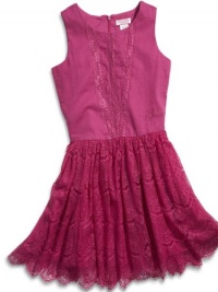 GUESS Kids Girls Big Girl Linen & Lace Dress, VIOLET (7/8)