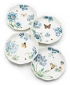 Now in bloom. Butterfly Meadow Blue dessert plates from Lenox feature the sturdy, scalloped porcelain of original Butterfly Meadow dinnerware but with oversized hydrangeas and other new blossoms in shades of blue. With four unique patterns.