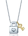 A gleaming two-tone lock and key pendant necklace from Alex Woo.