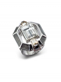 THE LOOKTextured octagon silhouetteFaceted Swarovski crystal detailsRhodium-plated settingTHE MEASUREMENTWidth, about 1Length, about 1.25ORIGINMade in USA