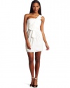 BCBGMAXAZRIA Women's Palais One Shoulder Luxe Satin Dress, White, 2