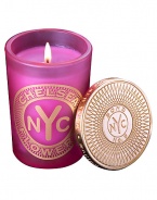 From a uniquely New York collection of scents, this feminine, floral-scented candle celebrates the Chelsea district.  · Blend of peonies, tulips, hyacinth, magnolia, rose  · Made of the finest wax and wicks  · In sturdy, tinted glass container  · Gilt metal cap keeps scent from fading 