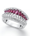 Shades of crimson. This beautiful sterling silver ring features marquise-cut rubies (1-3/8 ct. t.w.) and round-cut white sapphires (1-1/3 ct. t.w.) in a unique graduated design. Size 7.