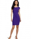 Catherine Malandrino Women's Cap Sleeve Dress With Side Embroidery, Purple, Medium