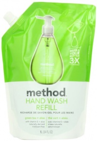 Method Gel Hand Wash Refill Pouch Green Tea & Aloe, 34-ounce Pouch (Pack of 6)