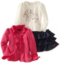 Calvin Klein Girls 2-6X Jacket with Long Sleeve Tee and Denim Short, Pink, 6X