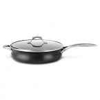 This Calphalon sauté pan with lid boasts the revolutionary Unison Slide Nonstick surface which releases foods effortlessly, making even the most demanding culinary creations simple to prepare. A heavy-gauge bottom provides even heating and prevents sauces from scorching, while the high sides and narrow opening control evaporation. Handles stay comfortably cool on the stovetop.