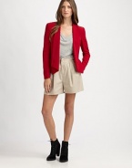 The tailored silk blazer, cropped and fitted with a single-button closureFoldover lapelsDefined shouldersWelt pocketsContour hem shorter in backAbout 24½ from shoulder to hemSilkDry cleanImported