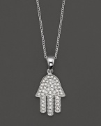 This protective Hamsa pendant is set in pave diamonds and 14 Kt. white gold.