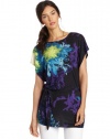 C&C California Women's Floral Print Tie Waist Tunic, Mykonos Blue, Small