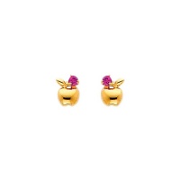 14K Yellow Gold Apple Red CZ Stud Earrings for Children and Baby