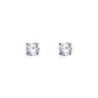 14K White Gold 4mm Round CZ Solitaire Basket Stud Earrings with Screw-back for Children and Women