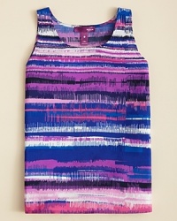 Aqua's racerback tank top bursts onto the scene with zig zags of eye-catching neons in a choppy stripe pattern.