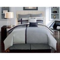 8pcs Soft Microsuede Black and Grey Patchwork Comforter 90x92 Bed-in-a-Bag Set Queen Size