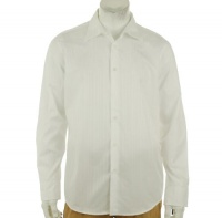 INC International Concepts Men's White Vertical Striped Dress Shirt