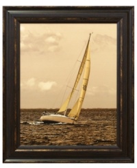 Come sail away. A single boat alone on the horizon makes the breezy art print a quiet yet captivating addition to any seafarer's home. With a dark wooden frame for rustic appeal.