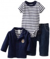 Little Me Baby-Boys Newborn Preppy 3 Piece Jacket Set, Denim, 9 Months