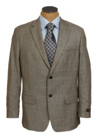 Tasso Elba Mens 2 Button Flat Front Tan Plaid Flannel Wool Cashmere Suit