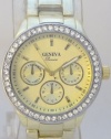 Geneva Quartz Chronograph-style Look Rhinestone on Bezel Gold Metal Band